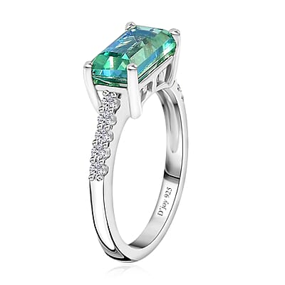 D'Joy Premium Peacock Quartz (Bgt) and White Zircon 1.40 ctw Ring in Platinum Over Sterling Silver (Size 11.0)