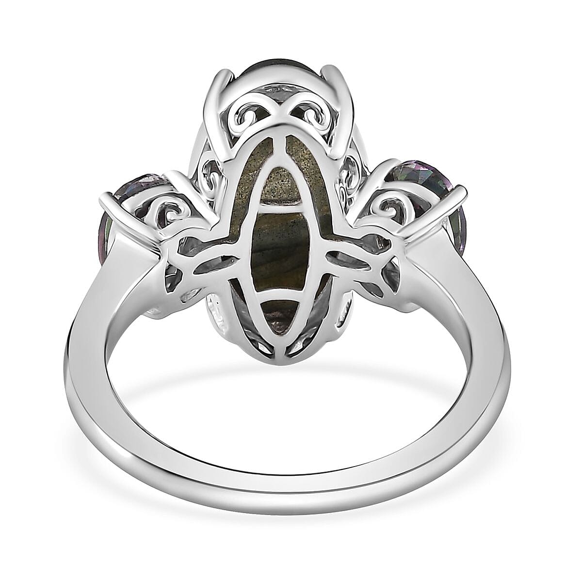 Malagasy Labradorite and Northern Lights Mystic Topaz 3 Stone Ring in Platinum Over Sterling Silver (Size 10.0) 7.15 ctw