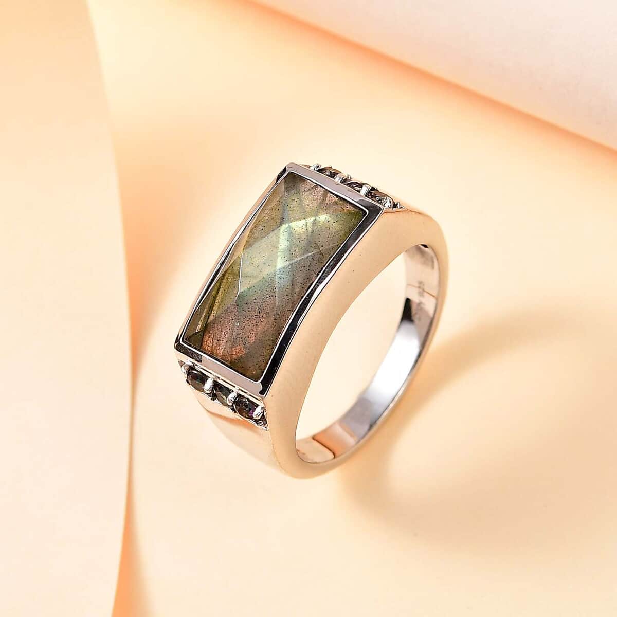 Malagasy Labradorite and Northern Lights Mystic Topaz Ring in Platinum Over Sterling Silver (Size 10.0) 8.10 ctw image number 1