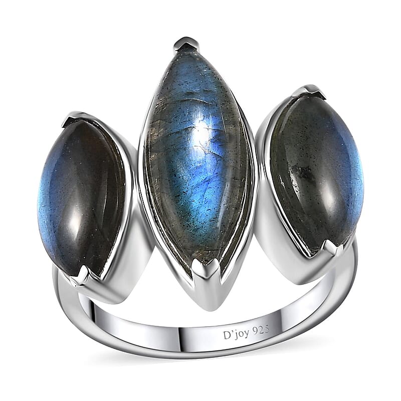 Malagasy Labradorite 3 Stone Ring in Platinum Over Sterling Silver (Size 10.0) 10.60 ctw