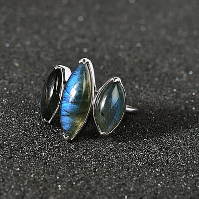 Malagasy Labradorite 3 Stone Ring in Platinum Over Sterling Silver (Size 10.0) 10.60 ctw