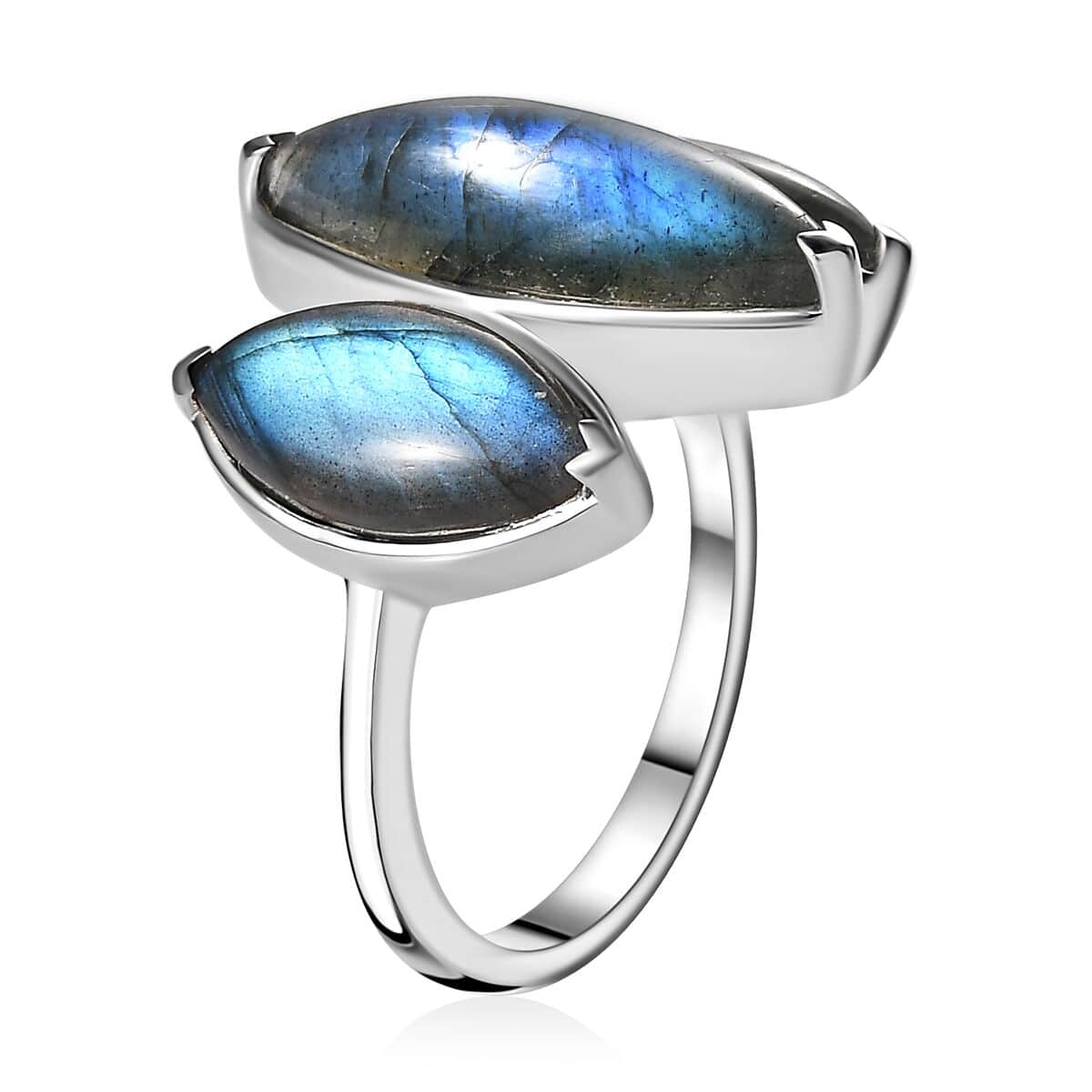 Malagasy Labradorite 3 Stone Ring in Platinum Over Sterling Silver (Size 10.0) 10.60 ctw image number 4