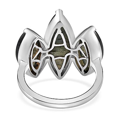 Malagasy Labradorite 3 Stone Ring in Platinum Over Sterling Silver (Size 10.0) 10.60 ctw