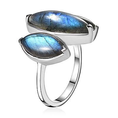 Malagasy Labradorite 3 Stone Ring in Platinum Over Sterling Silver (Size 8.0) 10.60 ctw