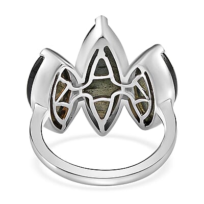 Malagasy Labradorite 3 Stone Ring in Platinum Over Sterling Silver (Size 8.0) 10.60 ctw