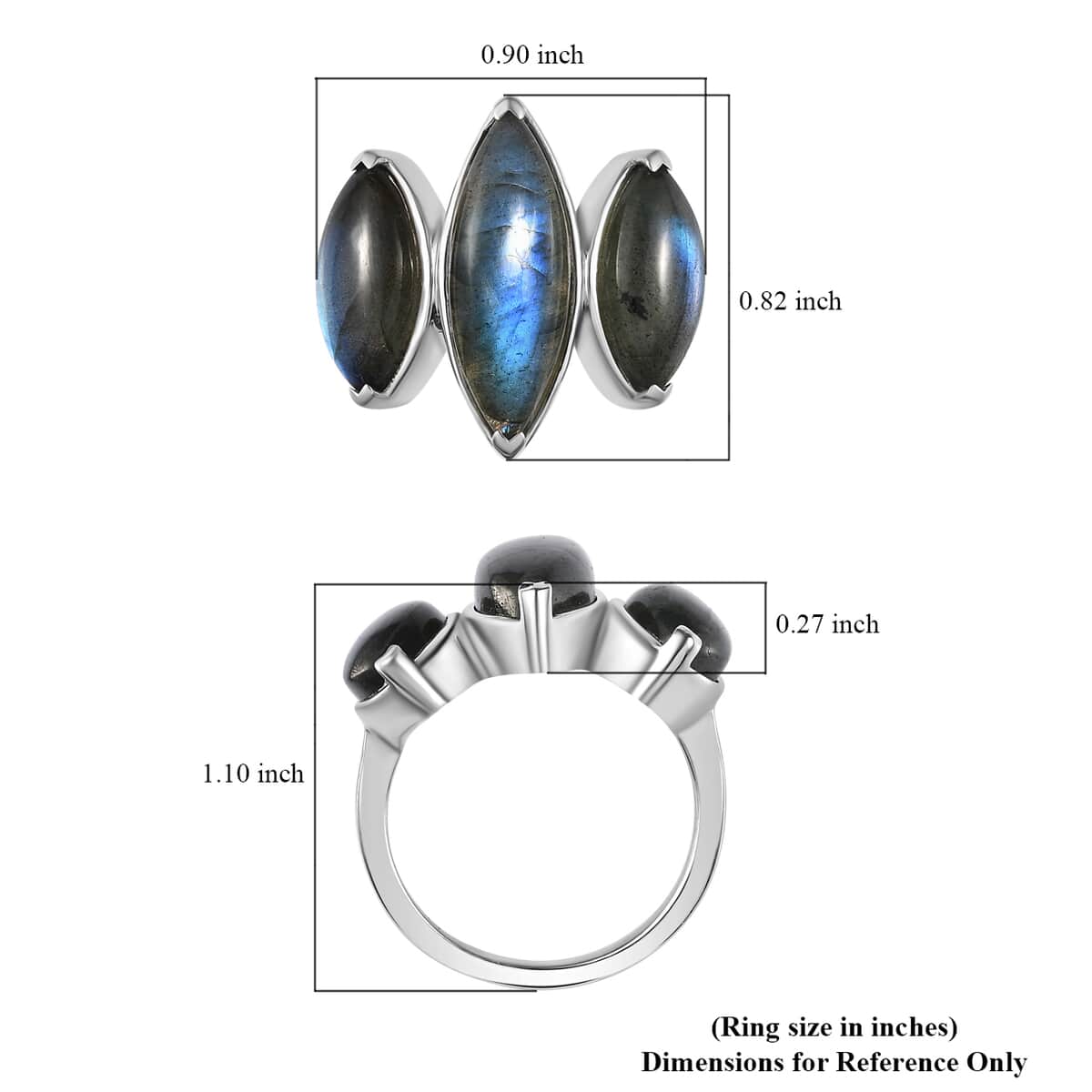 Malagasy Labradorite 3 Stone Ring in Platinum Over Sterling Silver (Size 8.0) 10.60 ctw image number 6