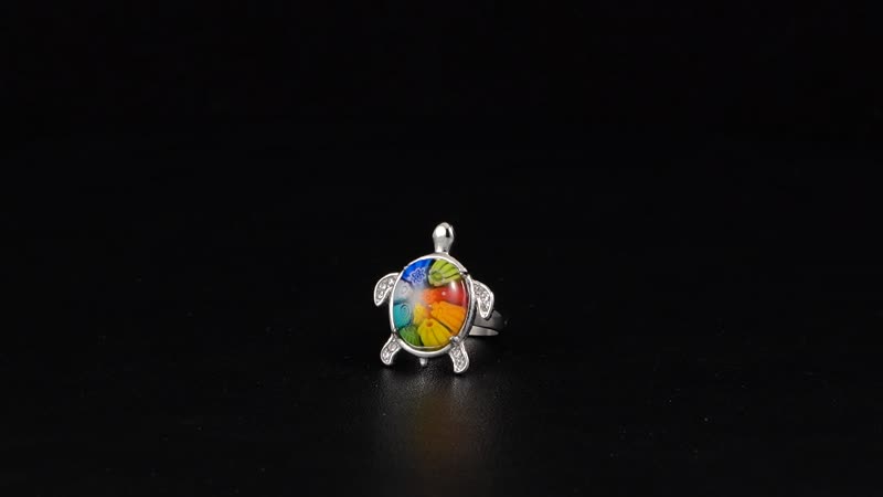 Multi Color Murano Style, Austrian Crystal Turtle Ring in Stainless Steel (Size 10.0)