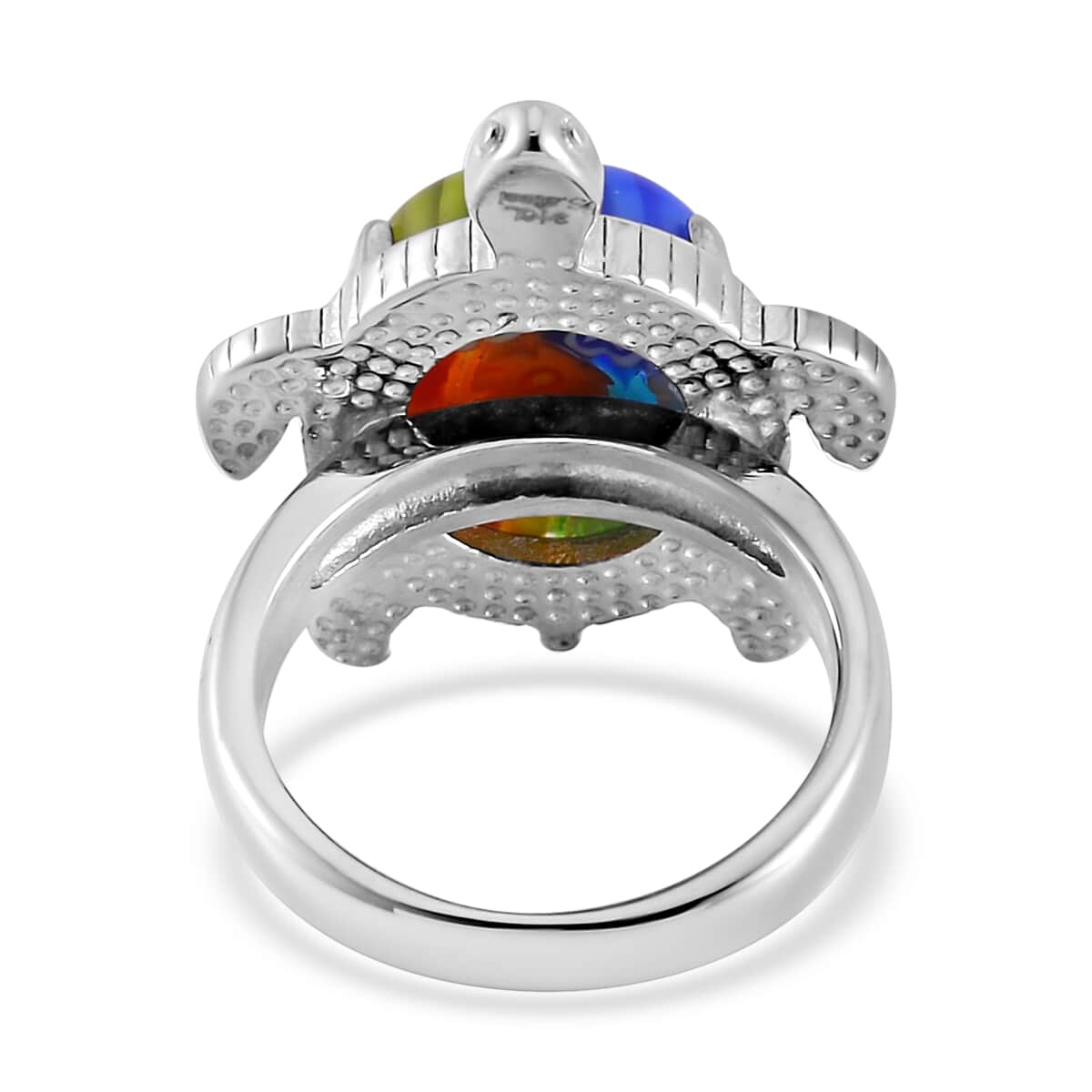 Multi Color Murano Style, Austrian Crystal Turtle Ring in Stainless Steel (Size 10.0) image number 4