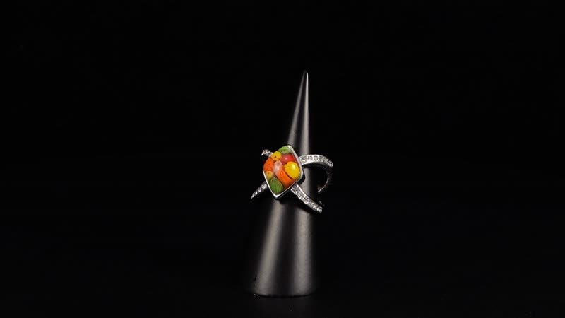 Multi Color Murano Style and Austrian Crystal Open Shank Ring in Stainless Steel (Size 10.0)