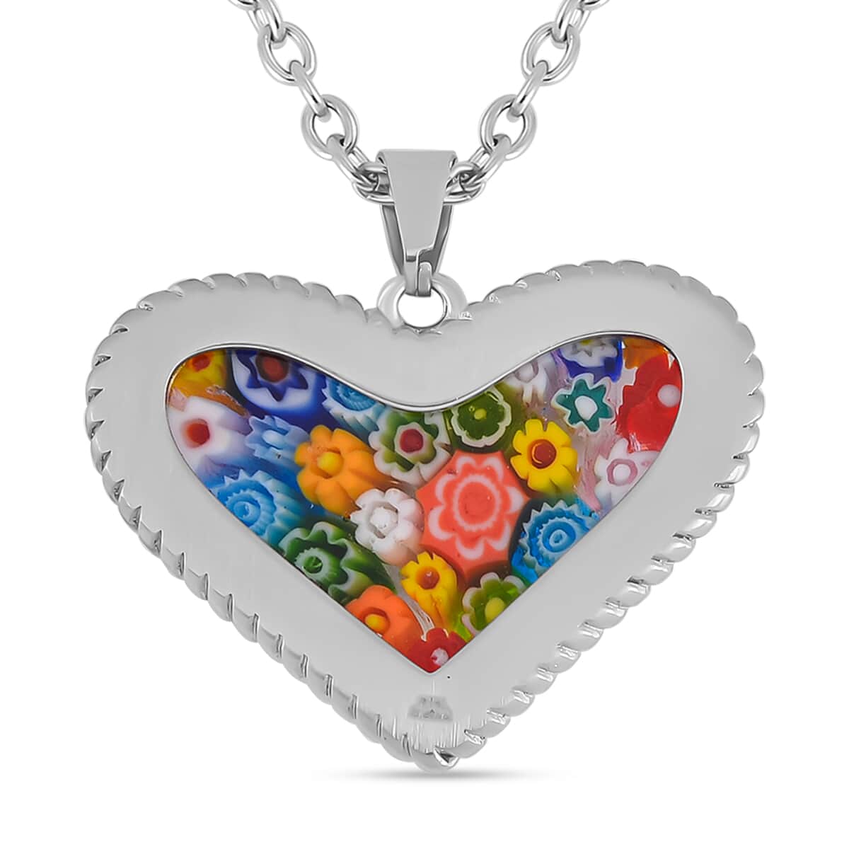 Multi Color Murano Style Heart Necklace 24 Inches in Stainless Steel image number 4