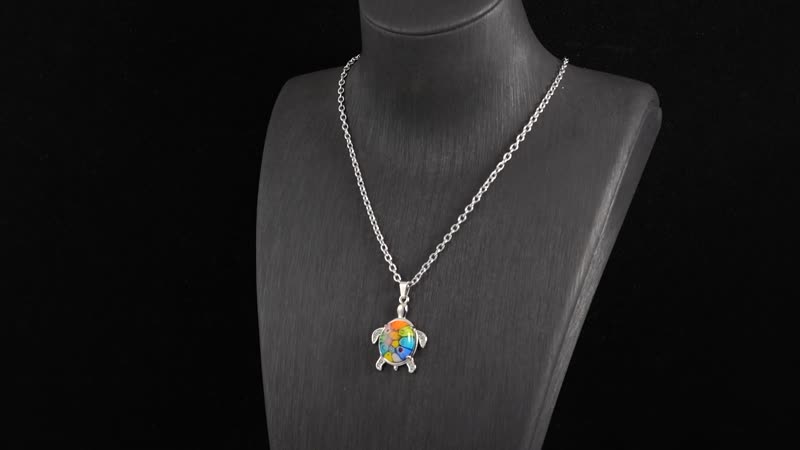 Multi Color Murano Style and Austrian Crystal Turtle Necklace 24 Inches in Stainless Steel