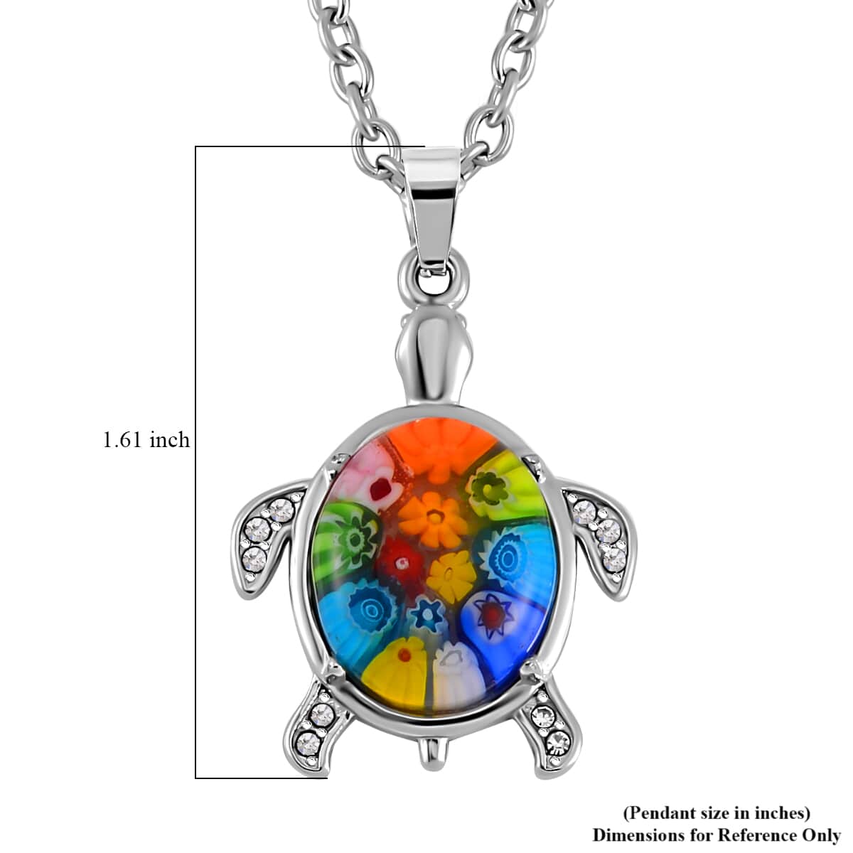Multi Color Murano Style and Austrian Crystal Turtle Necklace 24 Inches in Stainless Steel image number 6