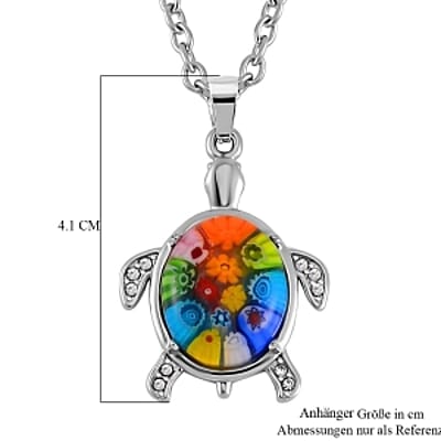 Multi color Murano Glass Pendant Necklace in Stainless Steel (24 Inches)