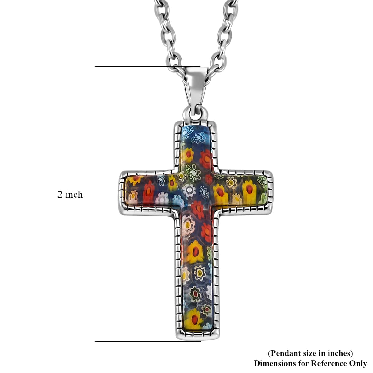 Multi Color Murano Style Cross Necklace 24 Inches in Stainless Steel image number 5