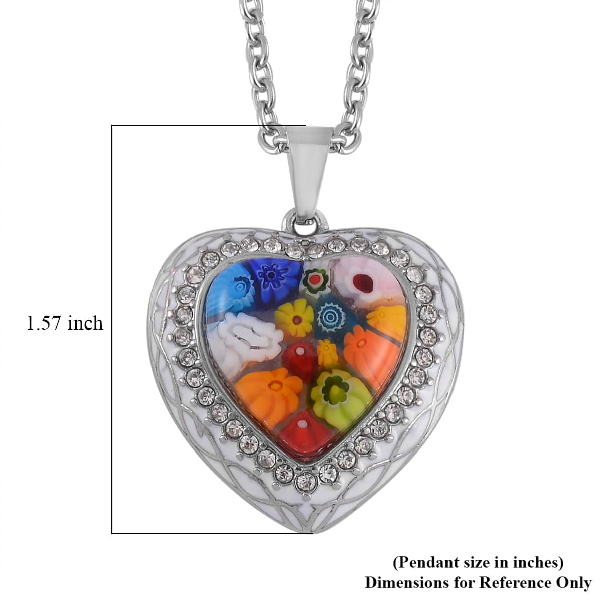 Multi Color Murano Style and Austrian Crystal Heart Pendant Necklace 24 Inches in Stainless Steel image number 6