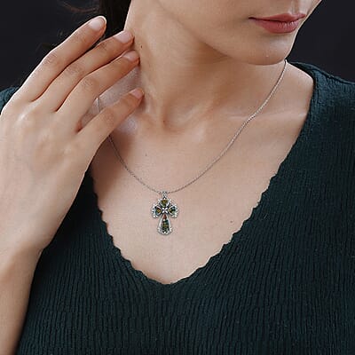 Multi Color Murano Style Cross Necklace 24 Inches in Stainless Steel