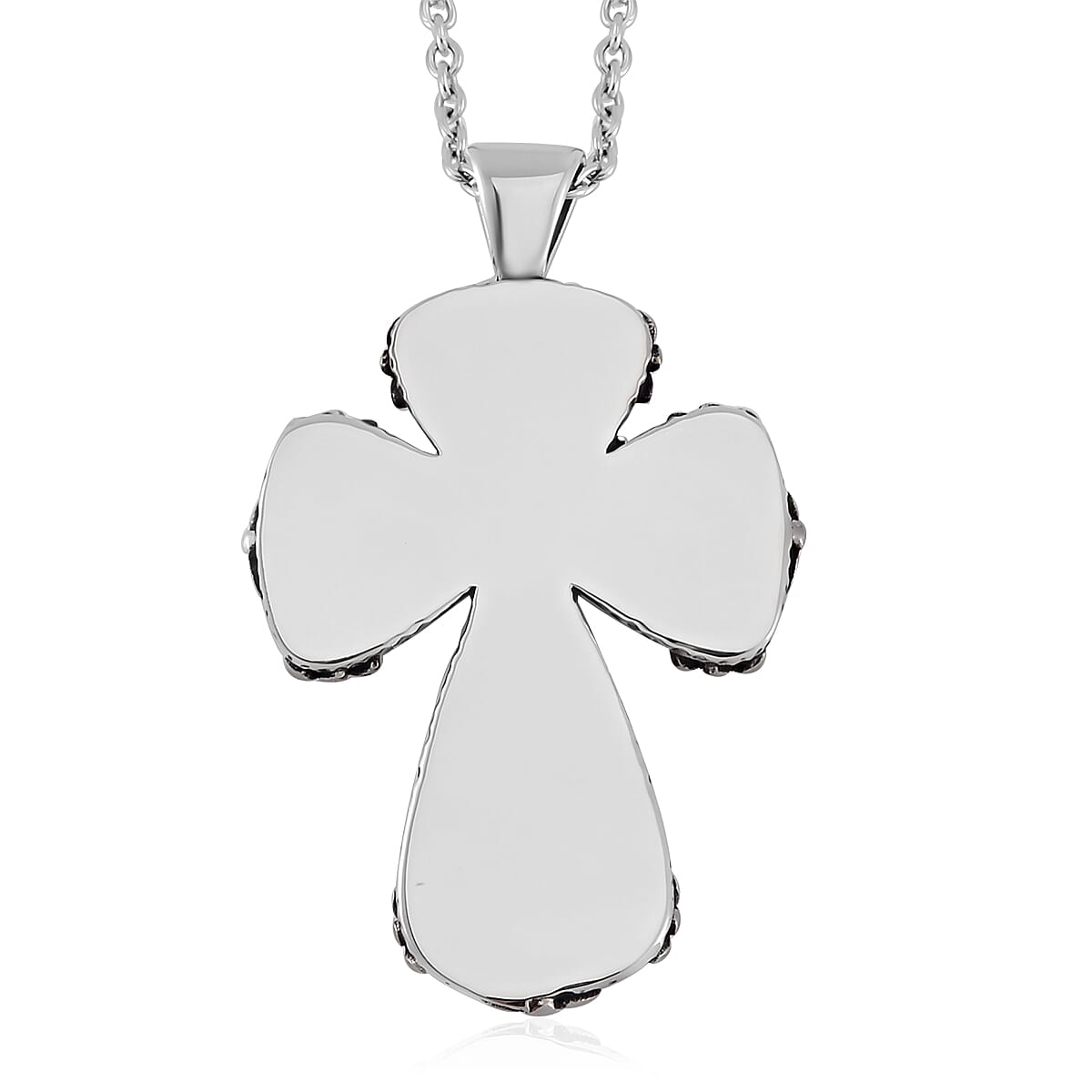 Multi Color Murano Style Cross Necklace 24 Inches in Stainless Steel