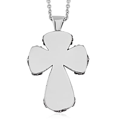 Multi Color Murano Style Cross Necklace 24 Inches in Stainless Steel