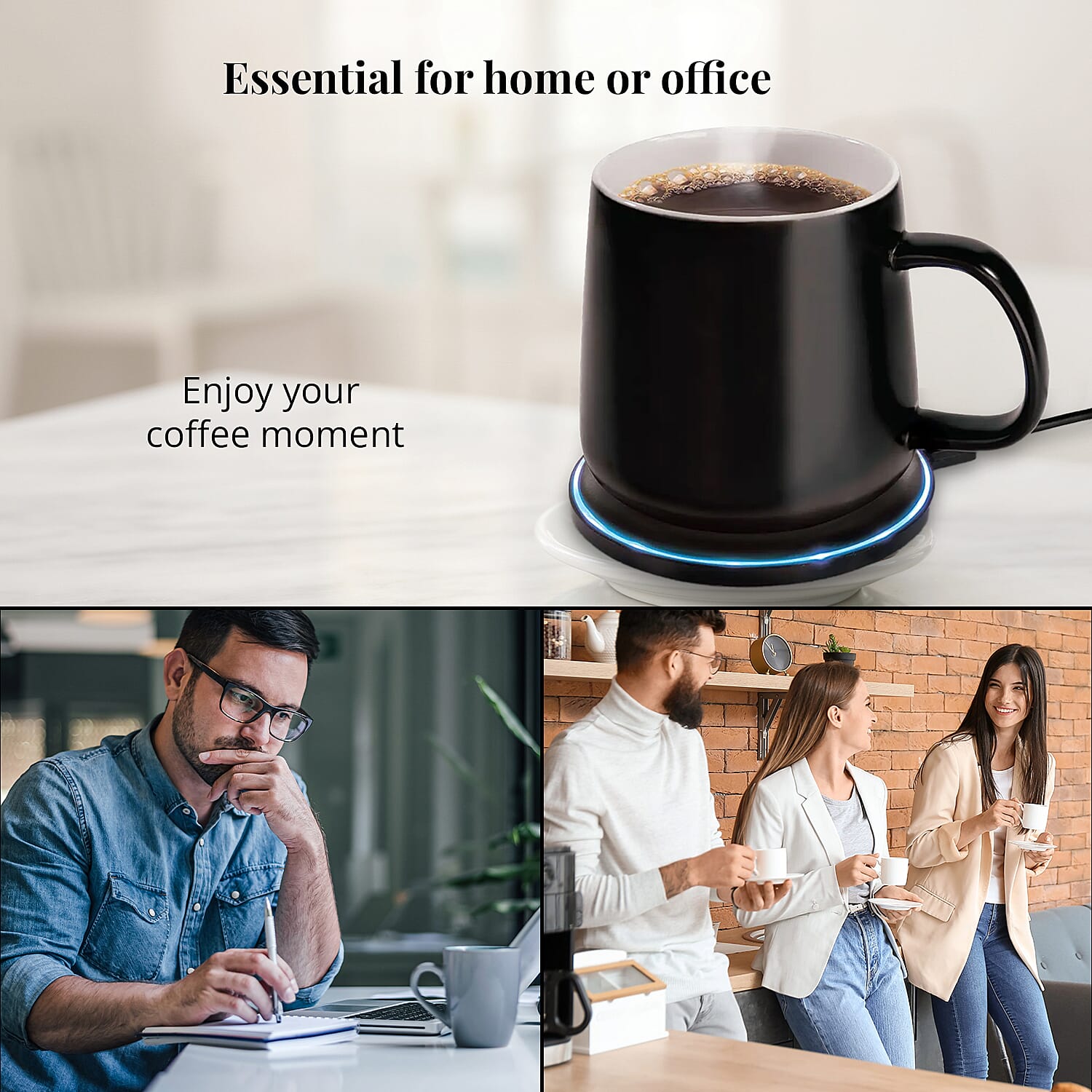 Lomi Heated Mug with Wireless Charger -Black