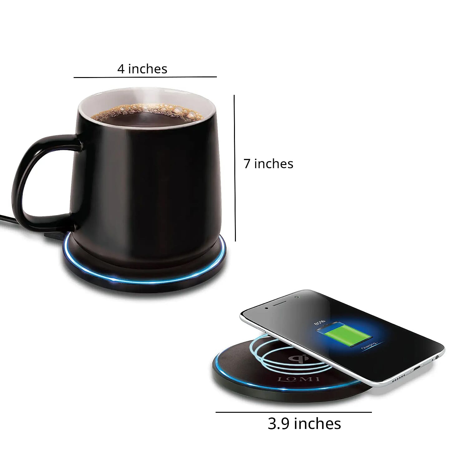 Lomi Heated Mug with Wireless Charger -Black