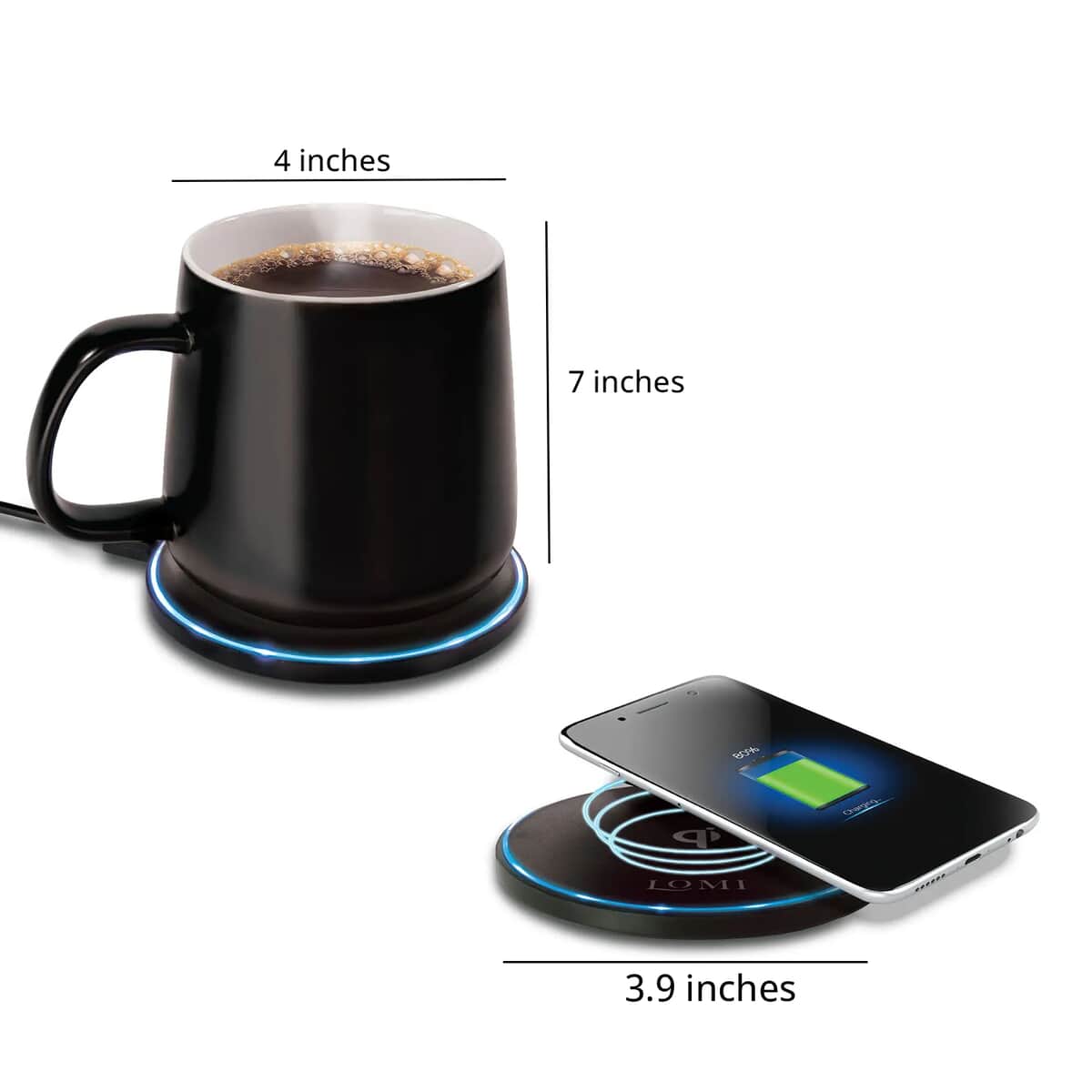 Lomi Heated Mug with Wireless Charger -Black image number 7