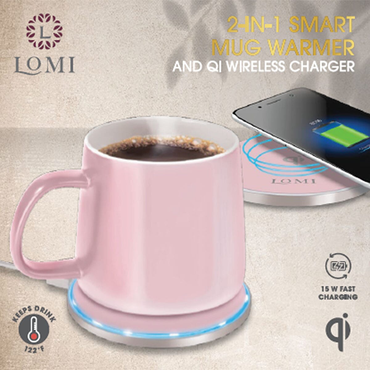 Lomi Heated Mug with Wireless Charger -Pink image number 1