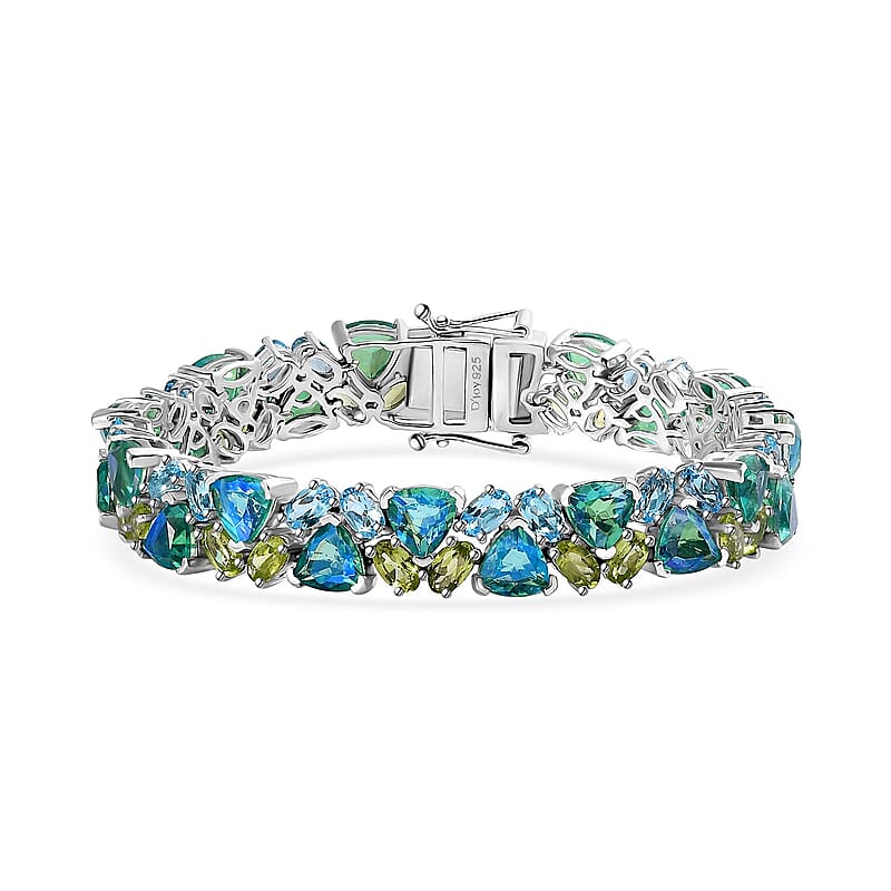 Peacock Quartz (Triplet) and Multi Gemstone Bracelet in Platinum Over Sterling Silver (6.50 In) 30.10 ctw