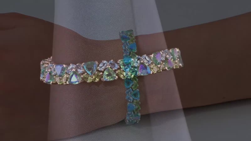 Peacock Quartz, Multi Gemstone Bracelet in Platinum Over Sterling Silver (6.50 In) 30.10 ctw