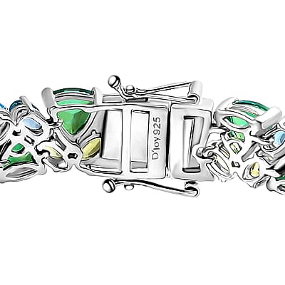 Peacock Quartz (Triplet) and Multi Gemstone Bracelet in Platinum Over Sterling Silver (6.50 In) 30.10 ctw