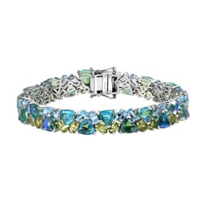 Peacock Quartz (Triplet) and Multi Gemstone Bracelet in Platinum Over Sterling Silver (7.25 In) 33.75 ctw