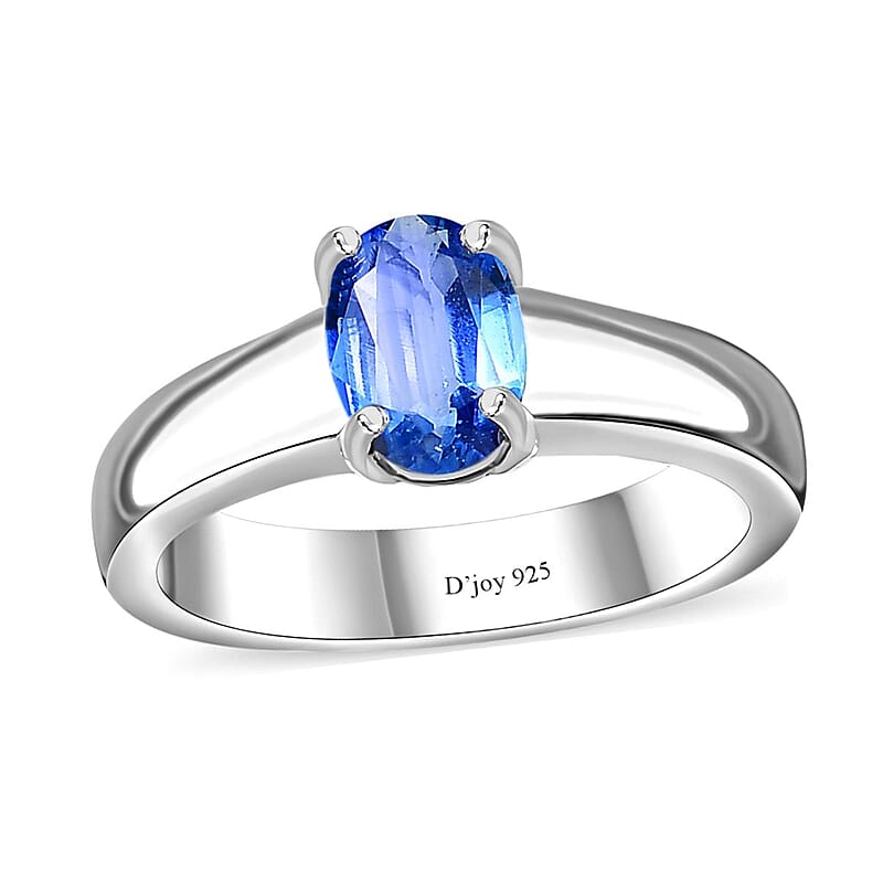 Kashmir Kyanite Solitaire Ring in Platinum Over Sterling Silver (Size 10.0) 1.00 ctw