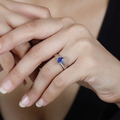 Kashmir Kyanite Solitaire Ring in Platinum Over Sterling Silver (Size 10.0) 1.00 ctw