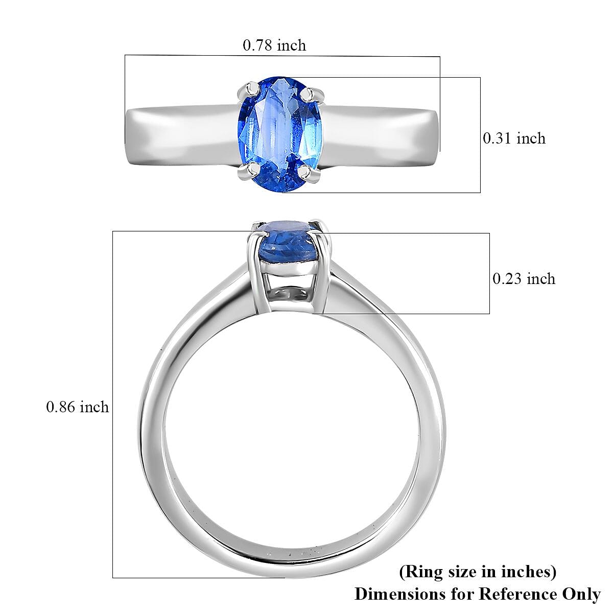 Kashmir Kyanite Solitaire Ring in Platinum Over Sterling Silver (Size 10.0) 1.00 ctw