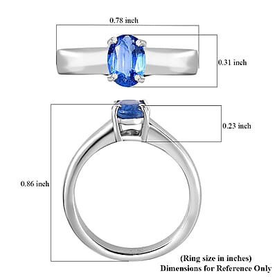 Kashmir Kyanite Solitaire Ring in Platinum Over Sterling Silver (Size 10.0) 1.00 ctw