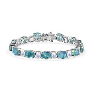 Peacock Quartz (Triplet) and Rainbow Moonstone Tennis Bracelet in Platinum Over Sterling Silver (6.50 In) 23.85 ctw