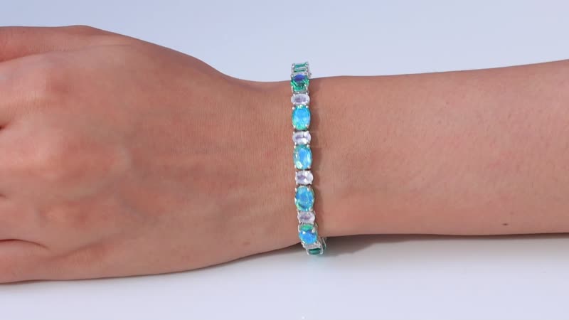 Epic Deal Premium Peacock Quartz, Rainbow Moonstone Tennis Bracelet in Platinum Over Sterling Silver (6.50 In) 23.85 ctw