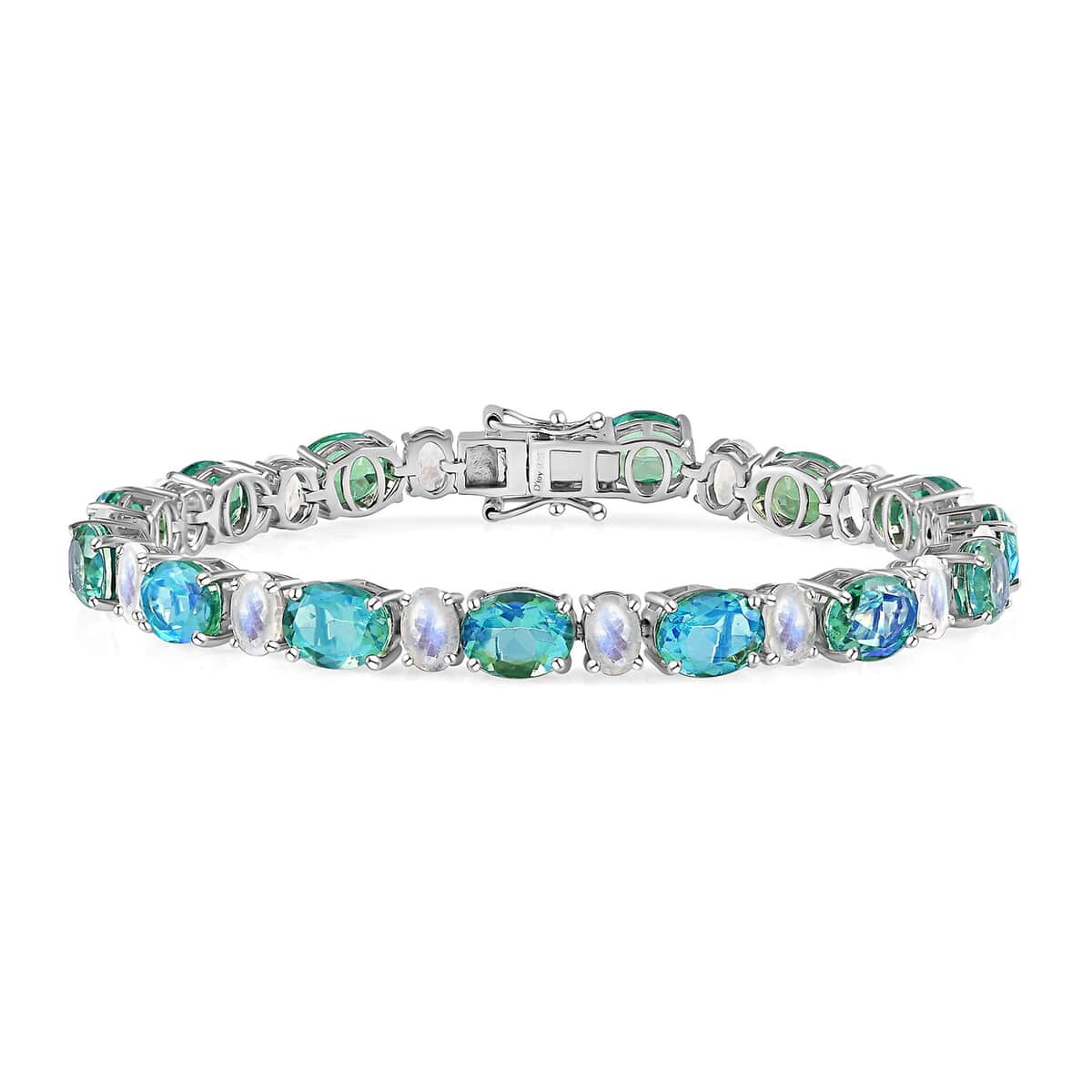 Peacock Quartz (Triplet) and Rainbow Moonstone Tennis Bracelet in Platinum Over Sterling Silver (7.25 In) 25.75 ctw image number 0