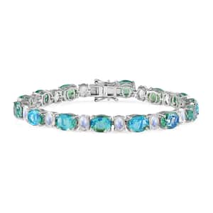 Peacock Quartz (Triplet) and Rainbow Moonstone Tennis Bracelet in Platinum Over Sterling Silver (7.25 In) 25.75 ctw