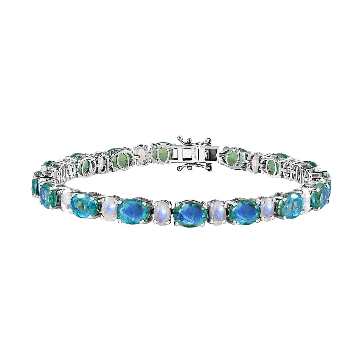 Peacock Quartz (Triplet) and Rainbow Moonstone Tennis Bracelet in Platinum Over Sterling Silver (8.00 In) 29.35 ctw image number 0