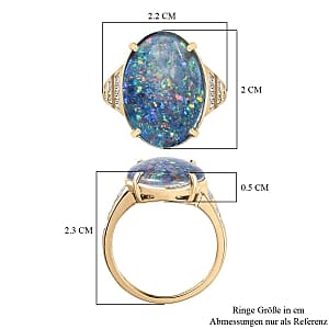 AAA Boulder Opal and White Zircon 8.12 ctw Ring in Vermeil Yellow Gold Over Sterling Silver (Size 8.0)