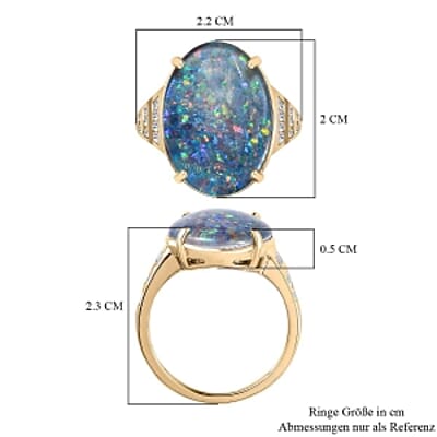 AAA Boulder Opal and White Zircon 8.12 ctw Ring in Vermeil Yellow Gold Over Sterling Silver (Size 8.0)