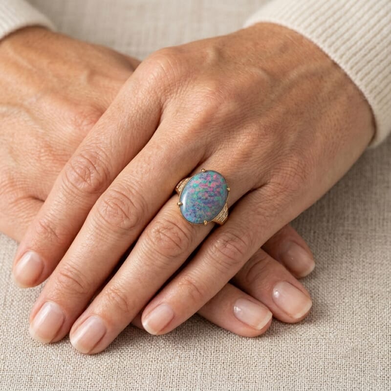 AAA Boulder Opal and White Zircon 8.12 ctw Ring in Vermeil Yellow Gold Over Sterling Silver (Size 9.0)