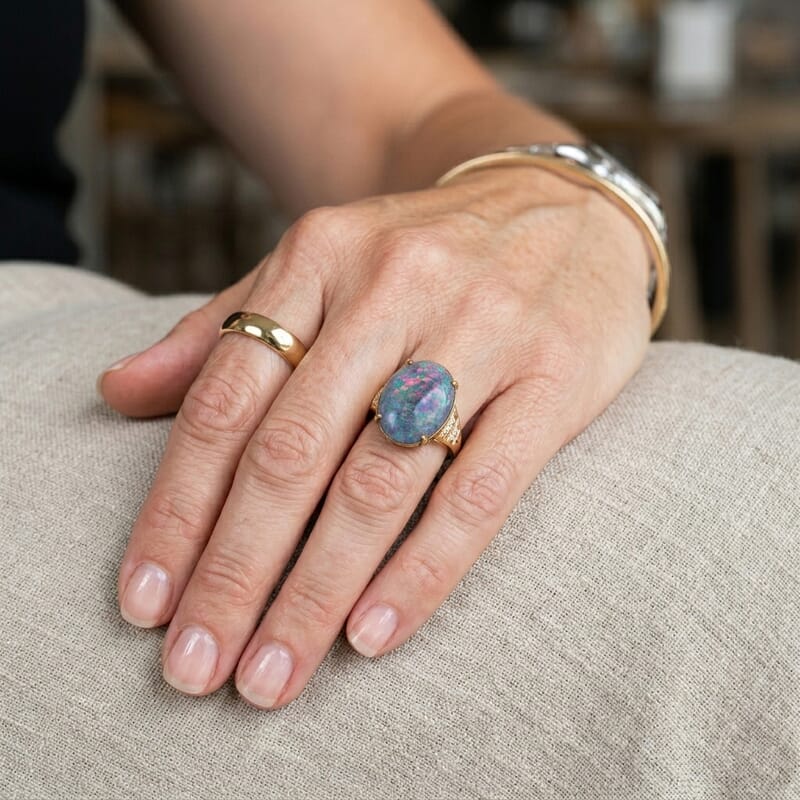 AAA Boulder Opal and White Zircon 8.12 ctw Ring in Vermeil Yellow Gold Over Sterling Silver (Size 9.0)