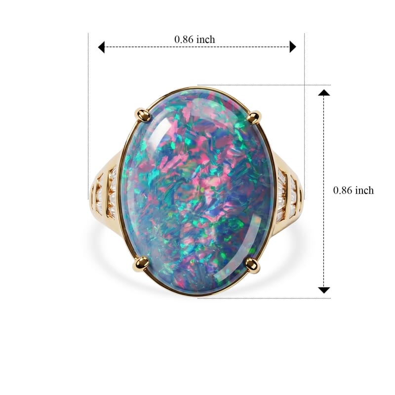 AAA Boulder Opal and White Zircon 8.12 ctw Ring in Vermeil Yellow Gold Over Sterling Silver (Size 9.0)