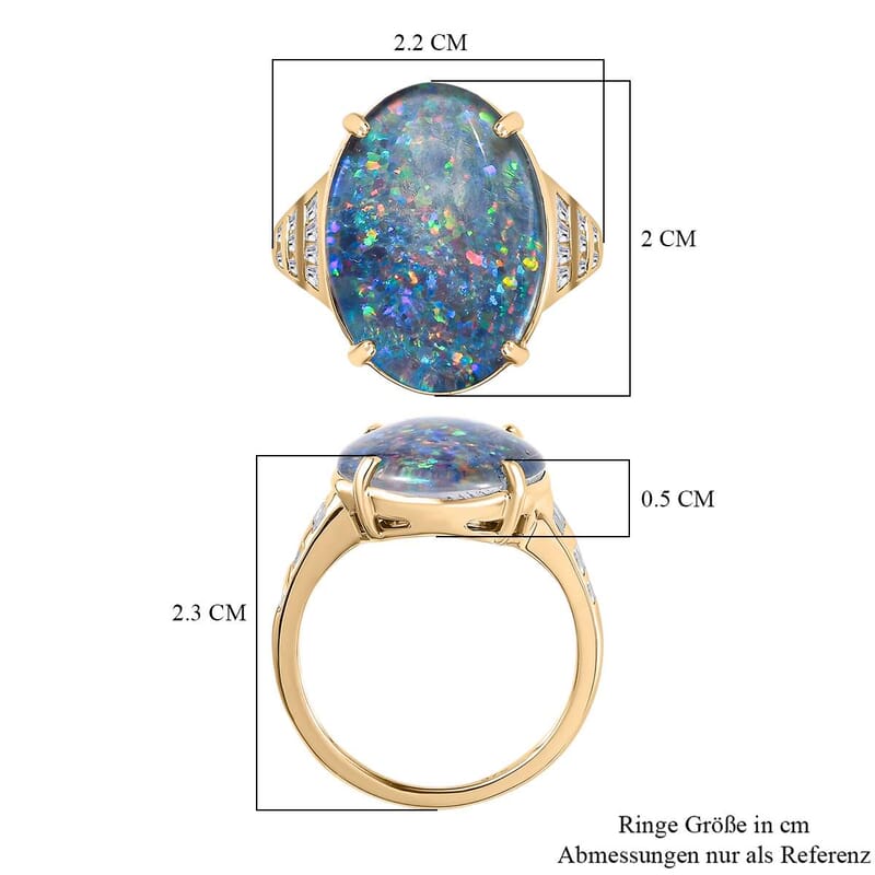 AAA Boulder Opal and White Zircon 8.12 ctw Ring in Vermeil Yellow Gold Over Sterling Silver (Size 9.0)