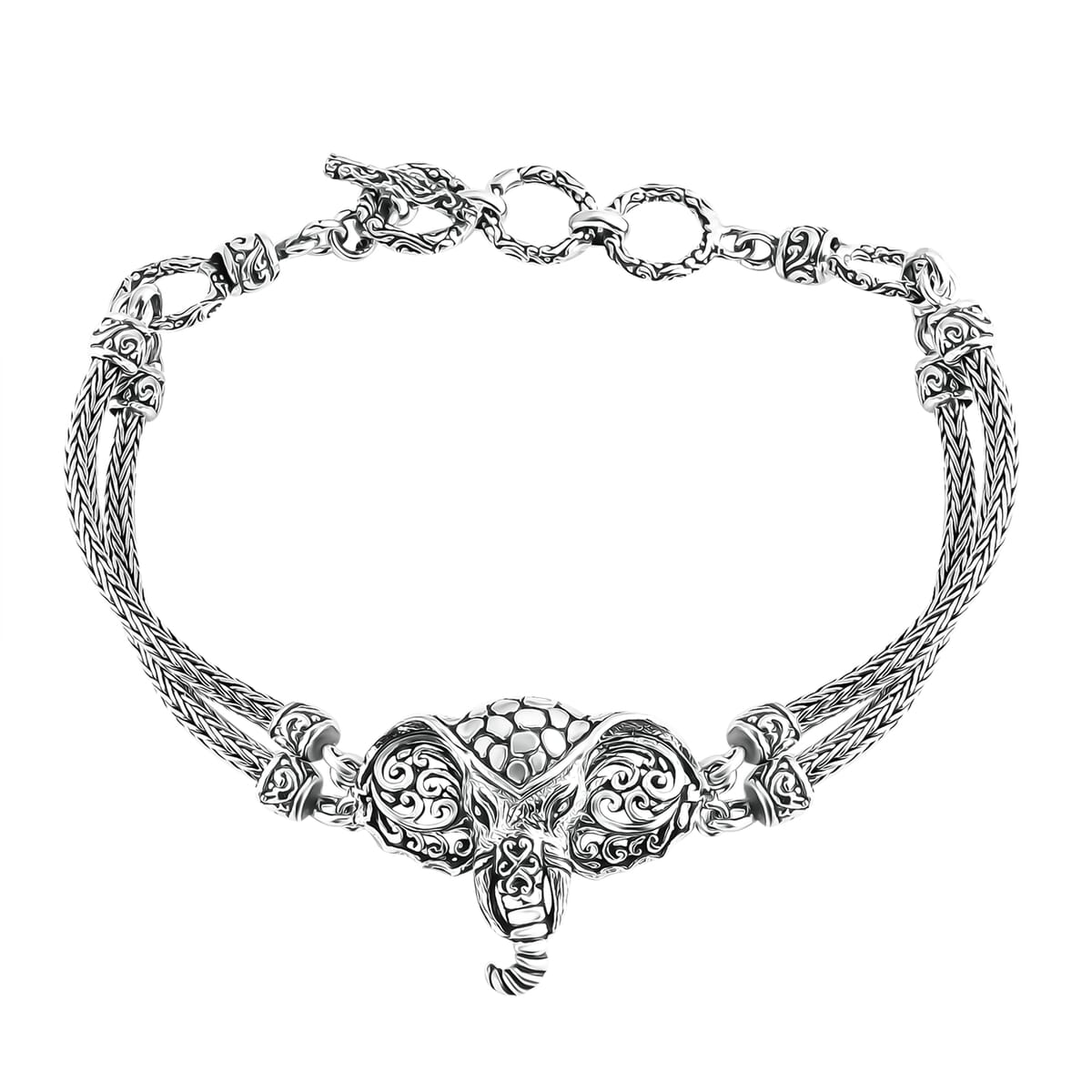 Bali Legacy Elephant Bracelet in Sterling Silver (6.50-8.0In) 16.80 Grams image number 0