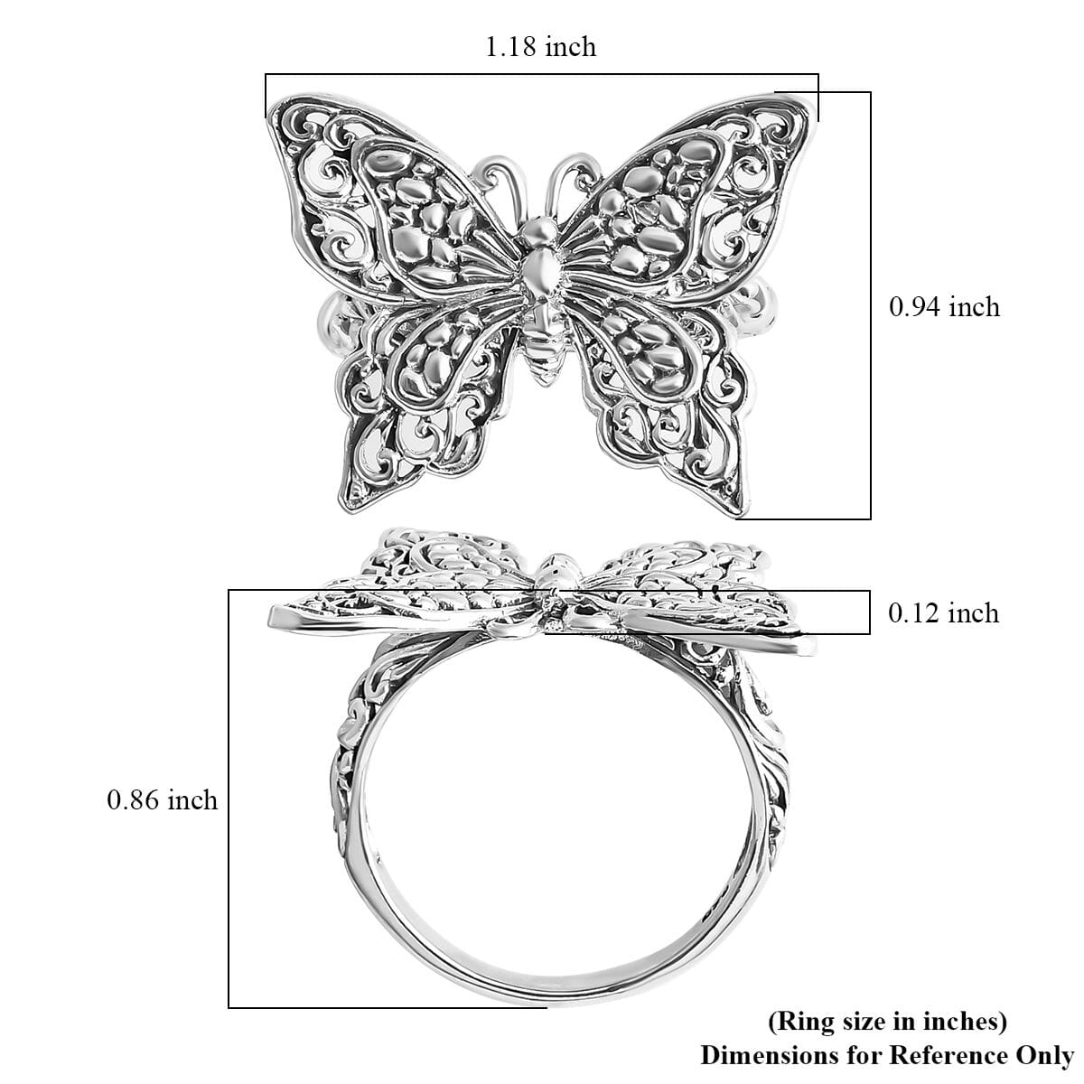 Bali Legacy Butterfly Ring in Sterling Silver (Size 11.0) 4.70 Grams image number 5