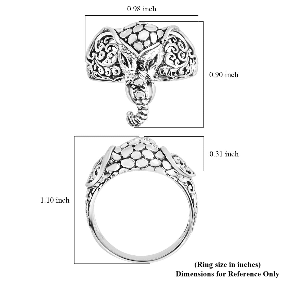 Bali Legacy Elephant Ring in Sterling Silver (Size 10.0) 4.85 Grams image number 5