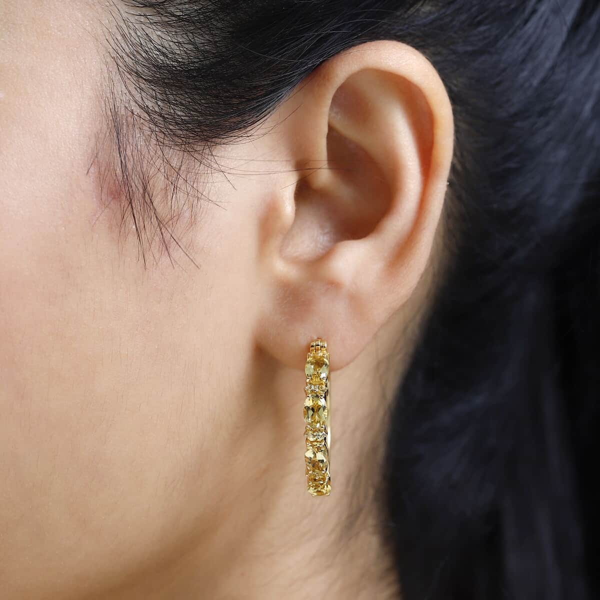 Premium Brazilian Heliodor and Madagascar Yellow Sapphire Hoop Earrings in Vermeil Yellow Gold Over Sterling Silver 3.50 ctw image number 2