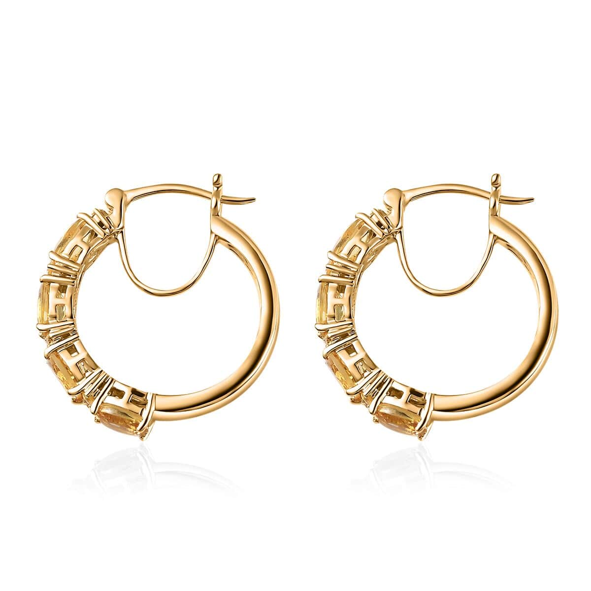 Premium Brazilian Heliodor and Madagascar Yellow Sapphire Hoop Earrings in Vermeil Yellow Gold Over Sterling Silver 3.50 ctw image number 3